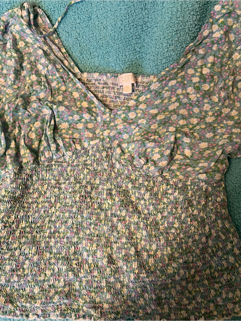 Floral Smocked Women's Tunic Top in Light Blue